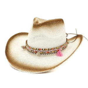 Western Cowboy Hat Sun Hat For Men Cowgirl Summer Hats For Women Lady Straw Hat With Alloy Feather Beads Beach Cap Panama #Zer