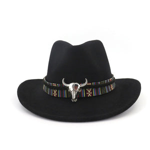 Fashion Men Women Western Cowboy Hat With Cow Head Band Wide Brim Hat Pop Jazz Hat Winter Wool Hat Size 56-58CM