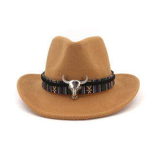 Fashion Men Women Western Cowboy Hat With Cow Head Band Wide Brim Hat Pop Jazz Hat Winter Wool Hat Size 56-58CM